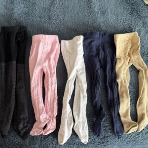 Bundle of 5 Gymboree tights baby size 6-12 months in gold black white pink navy